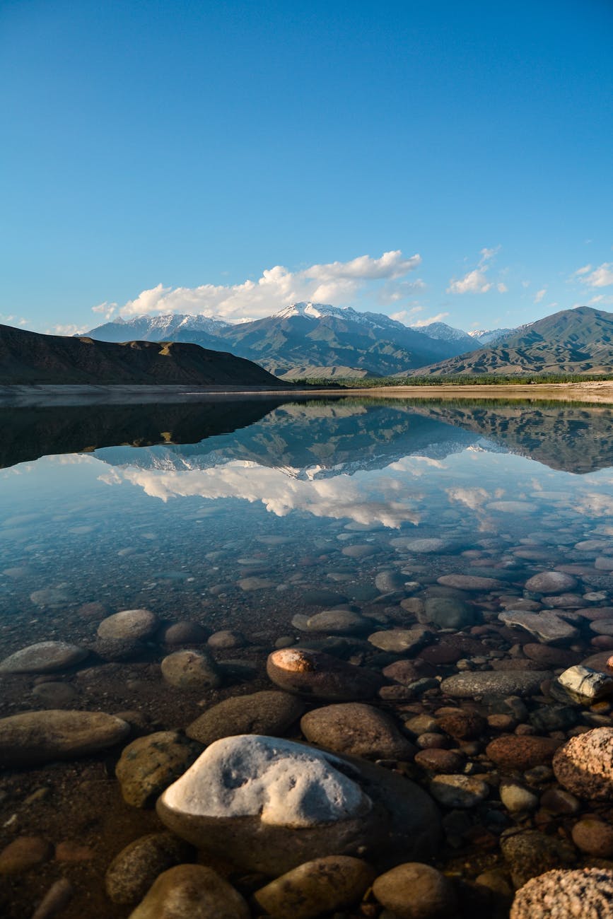 landscape photography of body of water near mountains